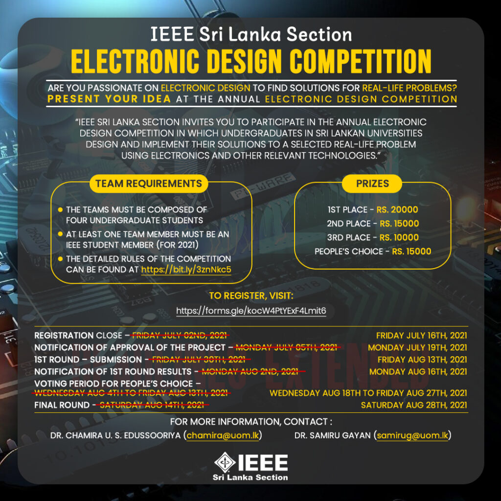 Electronic Design Competition 2021(Deadline extended) IEEE Sri Lanka